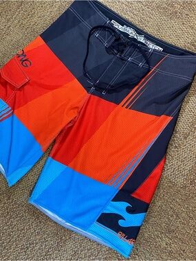 Billabong Platinum X Stretch Mens Board Shorts Orange Blue Black Size 34